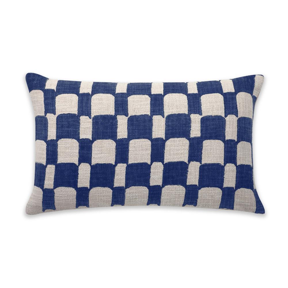 Block printed Blue Checkered Throw Pillow