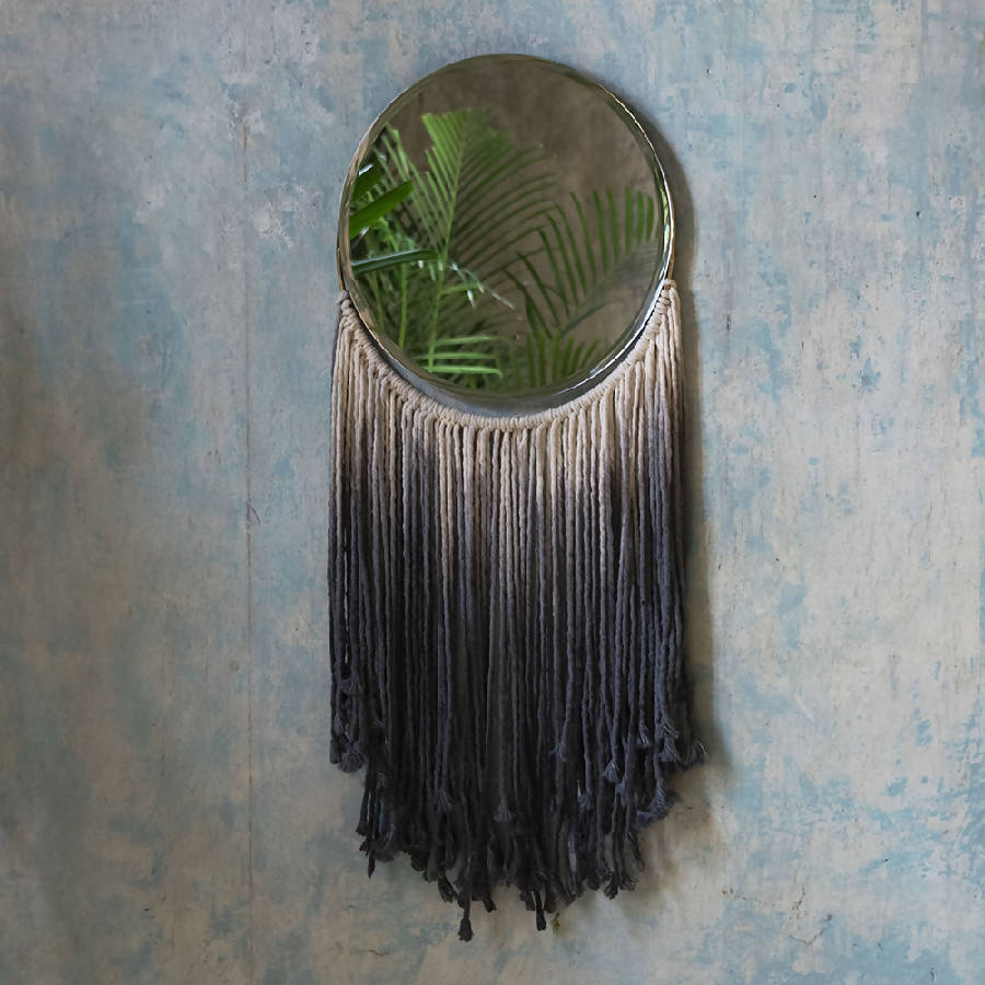 Circle Mirror with Black Fade Ombre Fringe