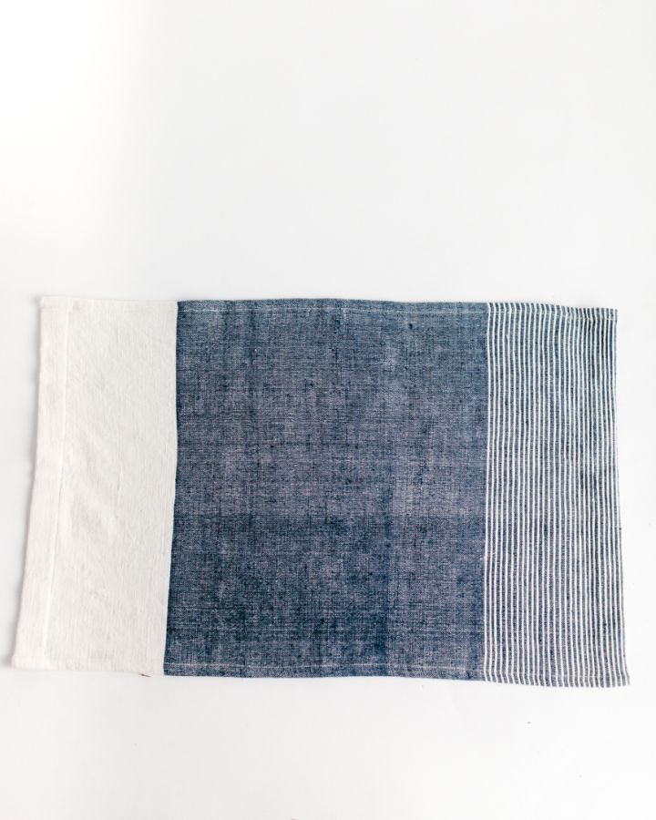 Dark Blue Color Blocked Cotton Napkin