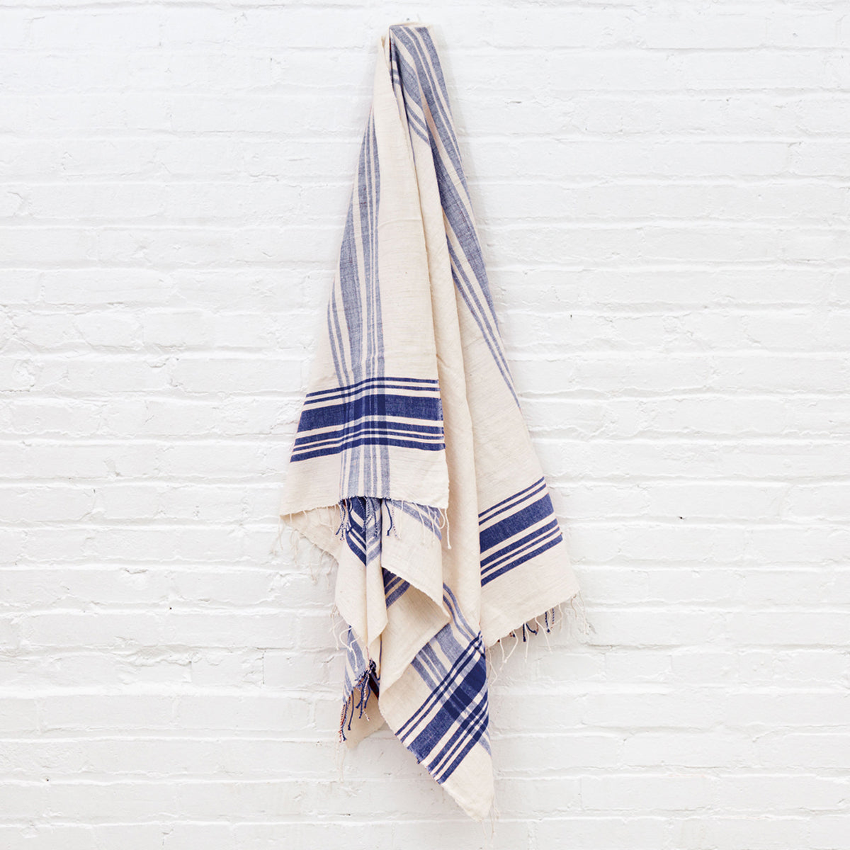 Handwoven Natural Blue Hatch Kitchen Towel