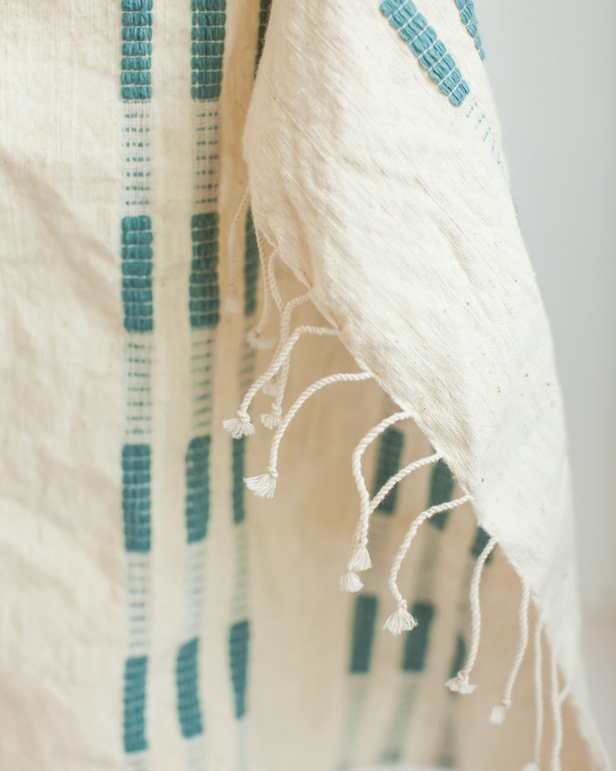 Handwoven Natural Blue Tea Towel