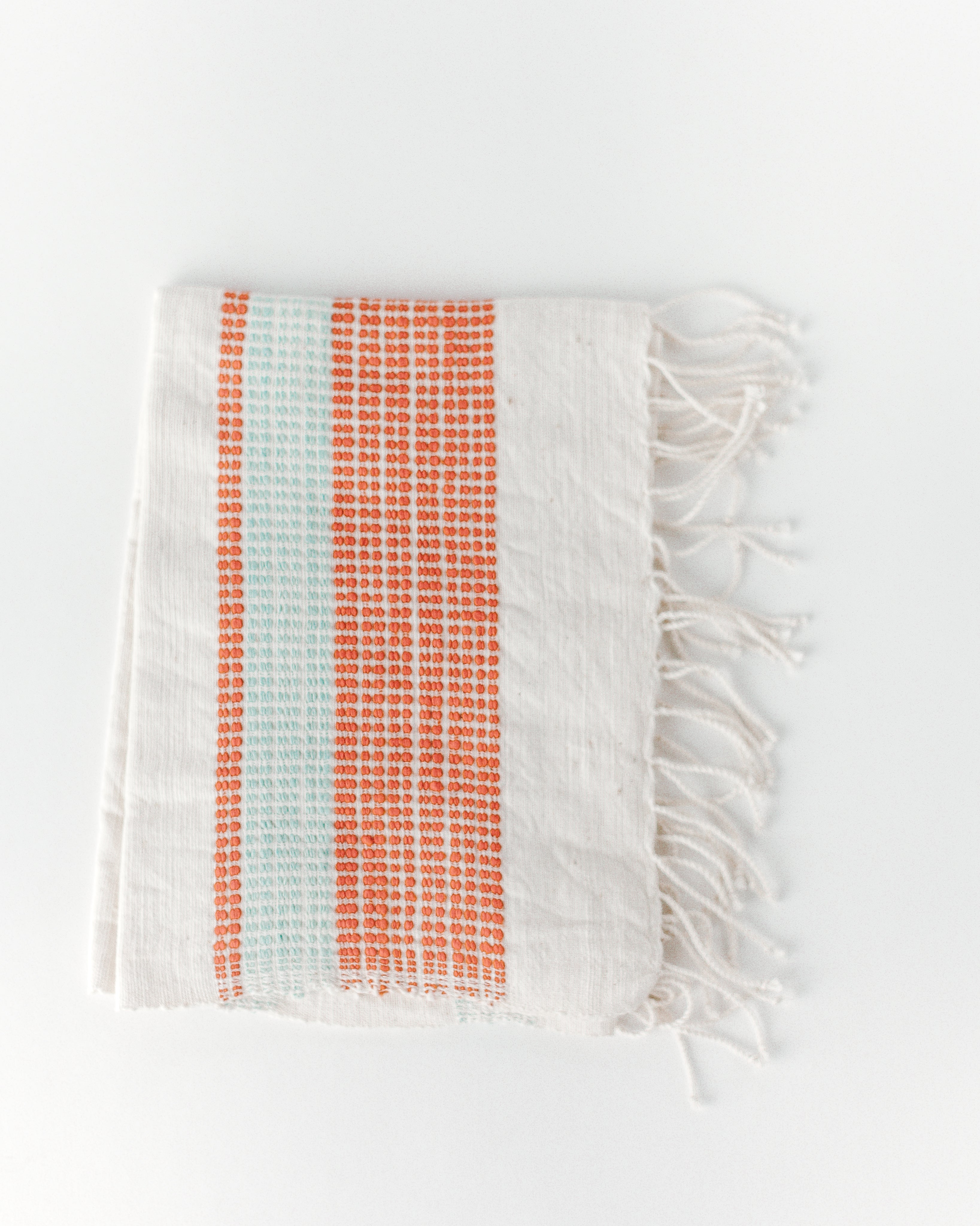 Light Blue Orange Hand Towel Fringe