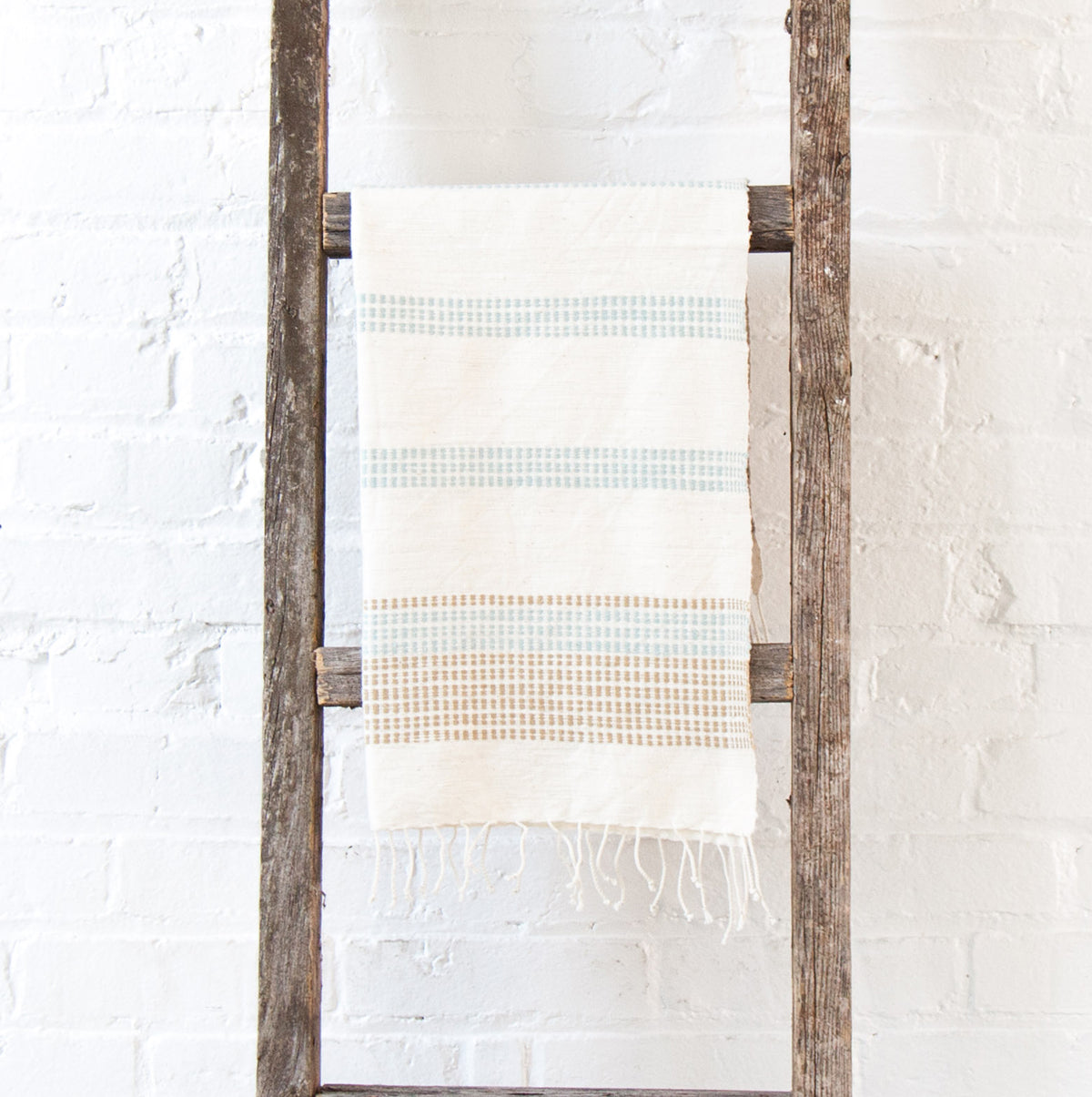 Light Blue Tan Hand Towel Fringe