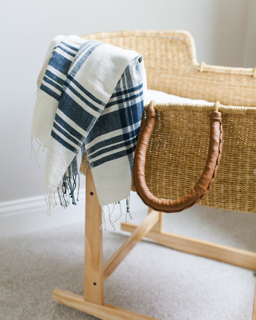 Navy Natural Crosshatch Baby Blanket