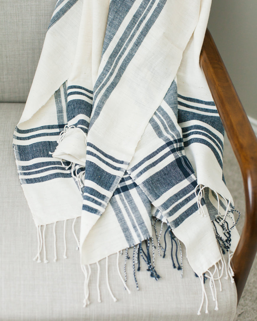 Navy Natural Crosshatch Throw Blanket