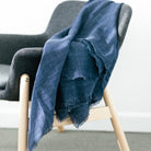 Navy Stonewashed Linen Throw Blanket