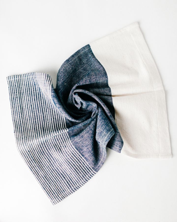 Navy White Color Blocked Cotton Napkin