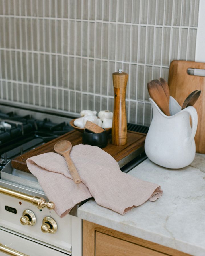 Pink Chambray Linen Kitchen Tea Towel