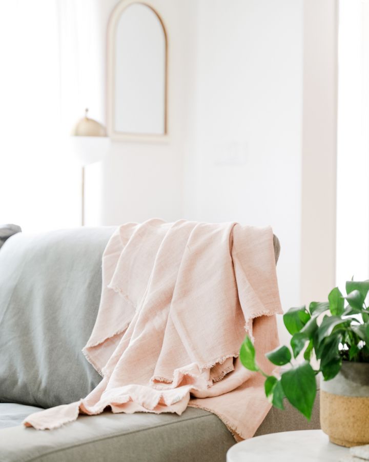 Soft Pink Linen Throw Blanket