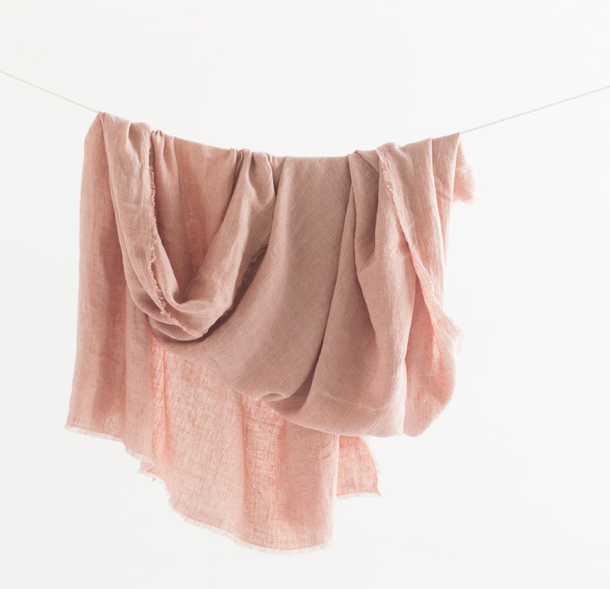 Soft Pink Stonewashed Linen Throw Blanket