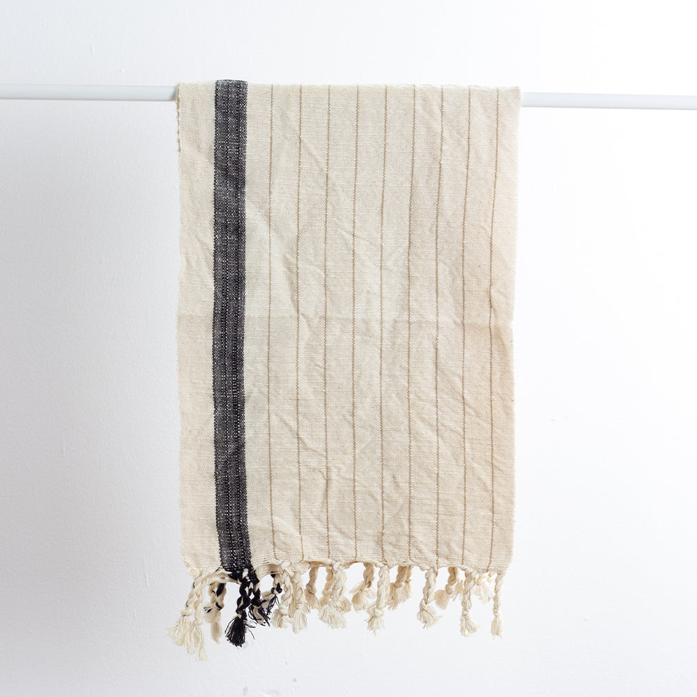 Striped Turkish Natural Black Striped Cotton Hand Towel