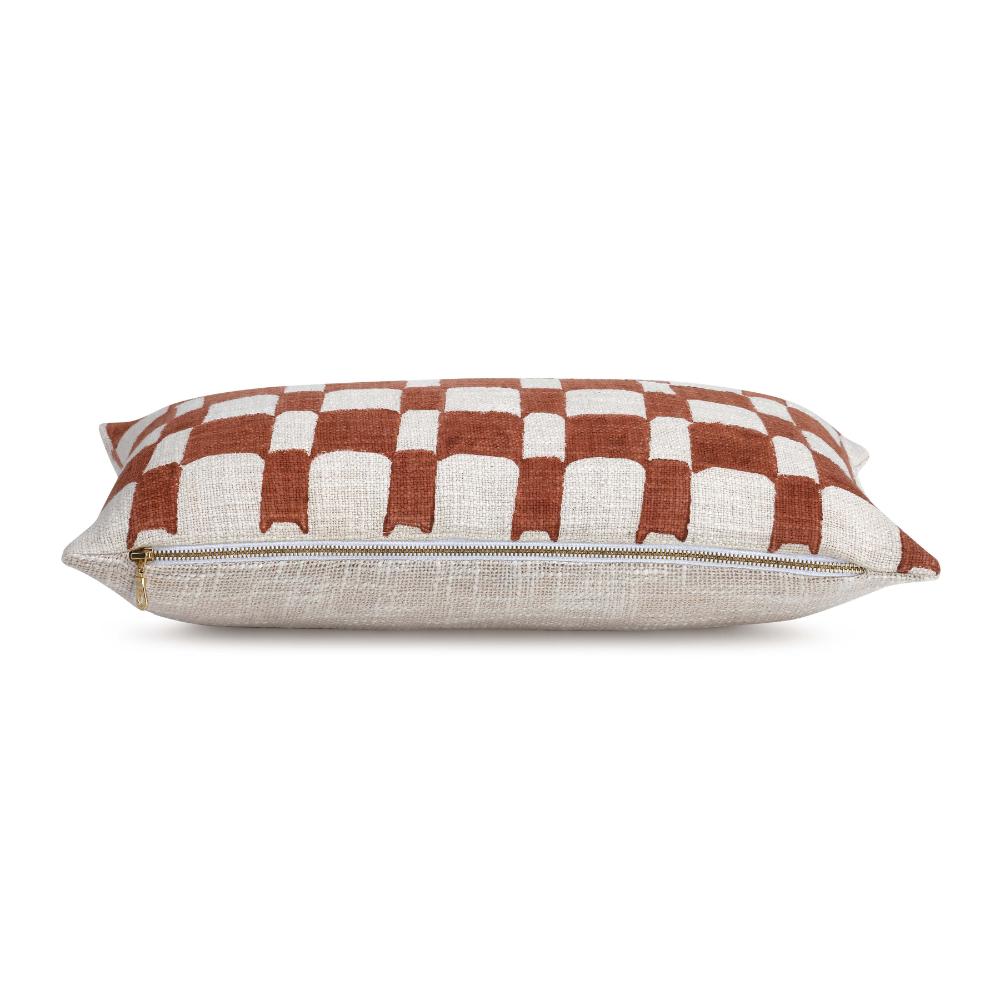 Terracotta Checkered Lumbar Throw Pillow Cover