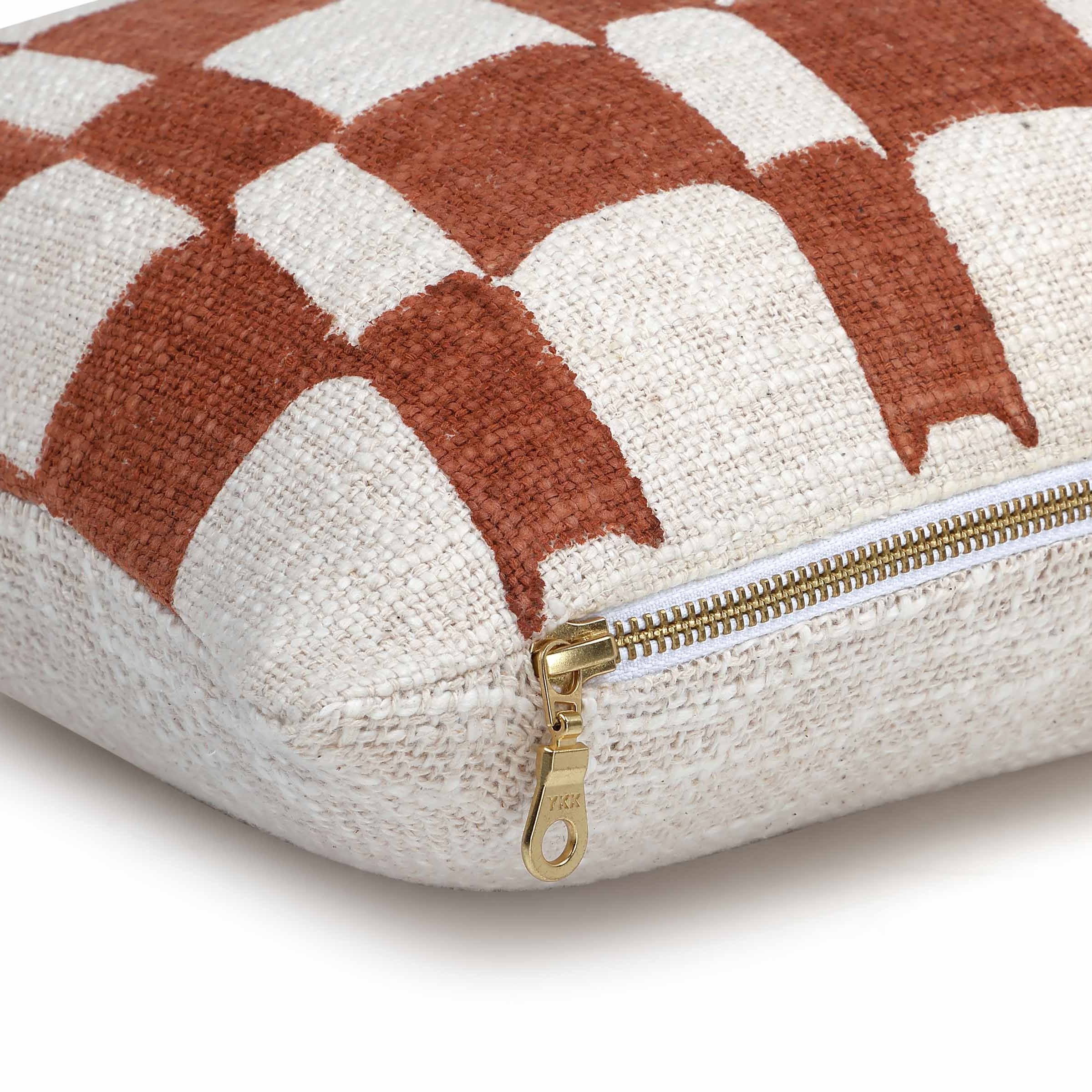 Terracotta Checkered Throw Pillow Cover