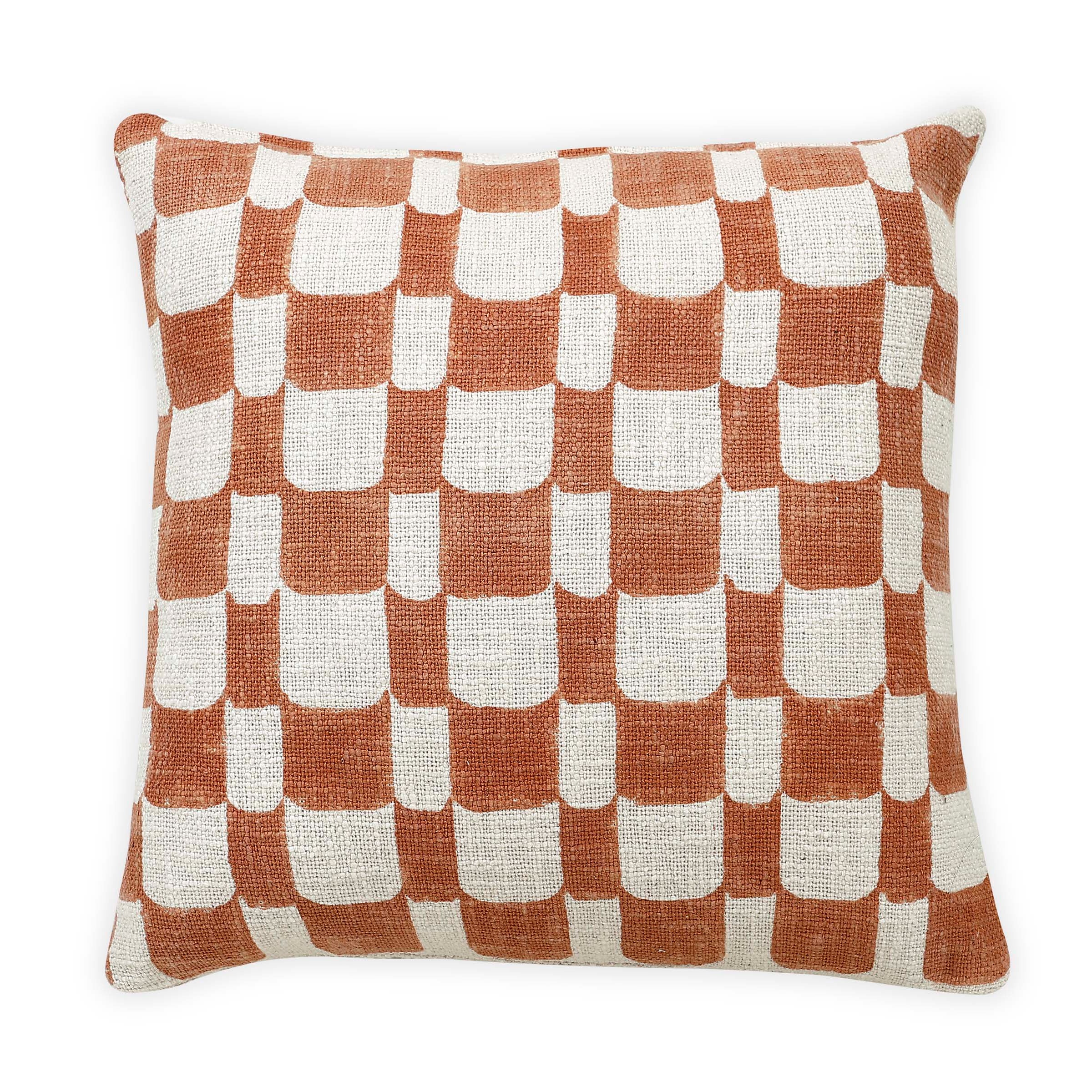 Terracotta Natural Checkered Square Throw Pillow