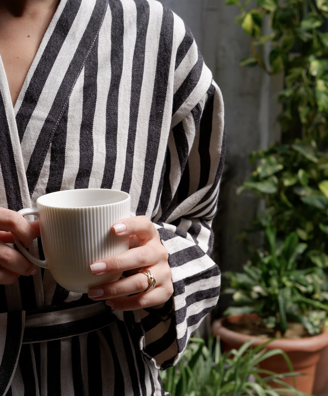 Turkish Cotton Robe Natural Black Stripe