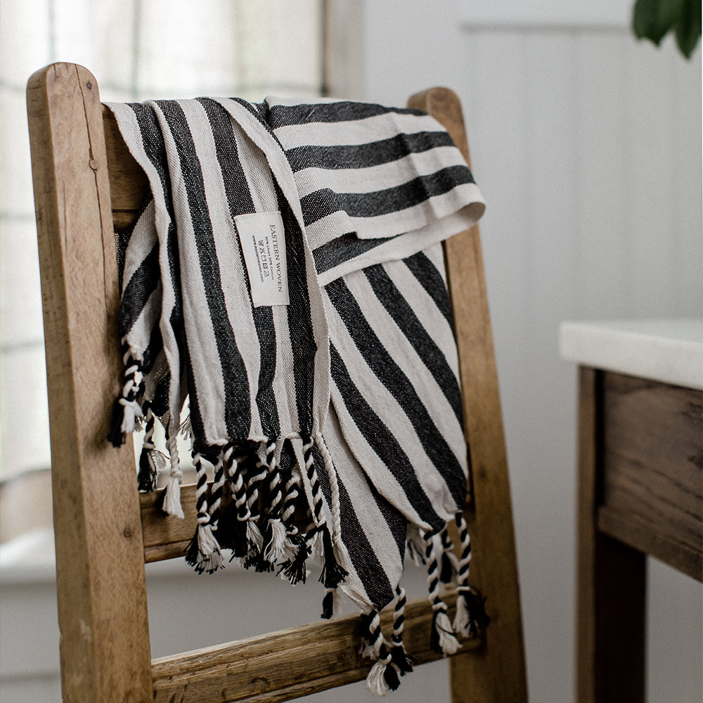 Turkish Hand Towel Natural Black Stripe Cotton