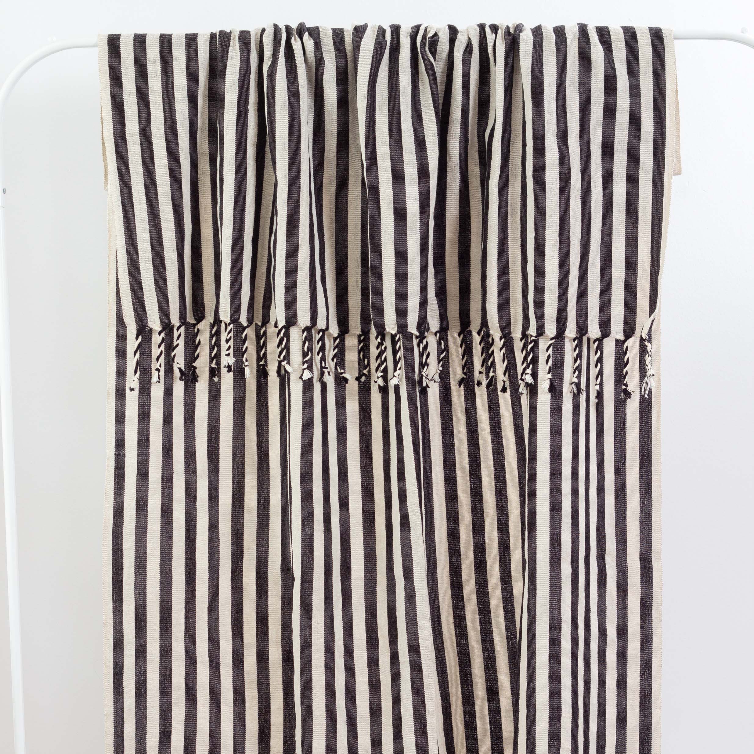 Woven Cotton Bath Towel Natural Black Stripe